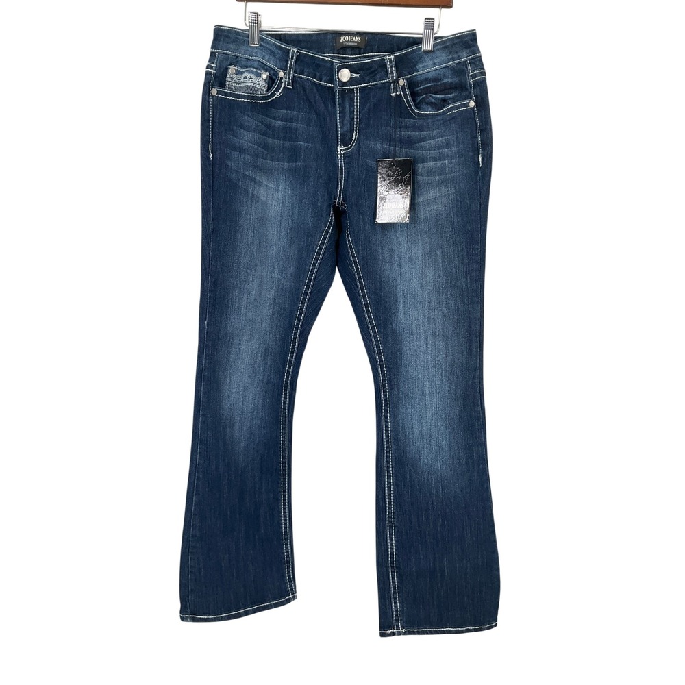 ZCO Jeans Bootcut Women 14 Blue Denim Embroidered Rhinestone Western Y2K NEW